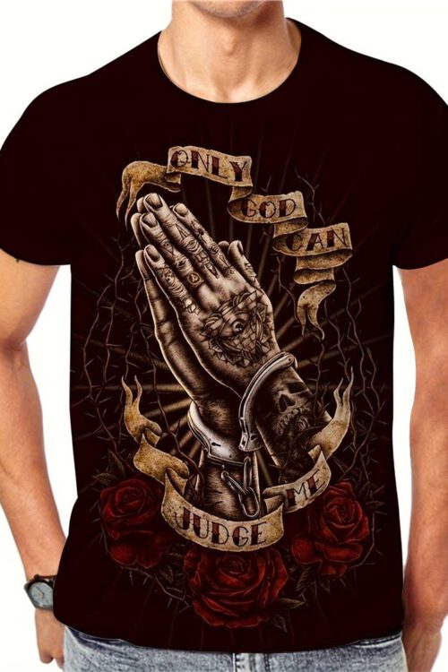 “ONLY GOD CAN JUDGE ME” Graphic Print Crew Neck Short Sleeve T-shirt For Men, Casual Summer T-Shirt For Daily Wear And Vacation Resorts