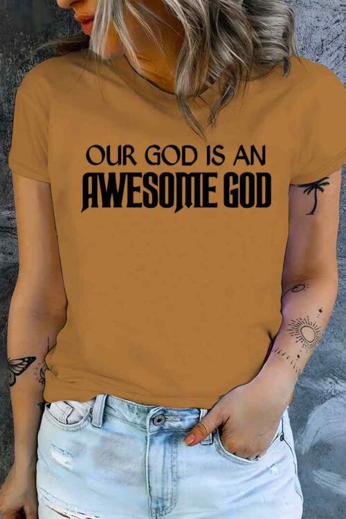 Awesome God Letter Print Crewneck T-shirt, Casual Short Sleeve Summer Top, Women’s Clothing