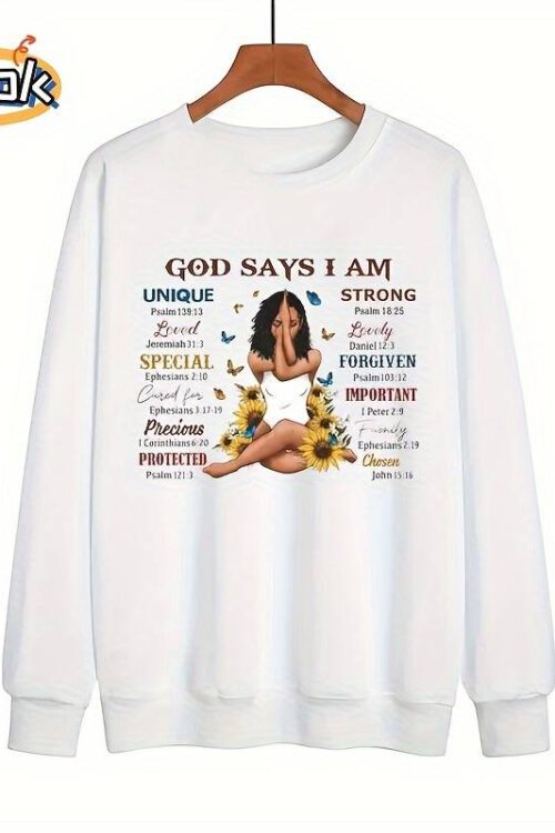 Religious Art Print: ‘God Says I Am’ Bible Verse Inspired T-Shirt Design – 22cm x 8.66in