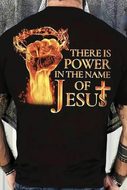 PLUS SIZE “IN THE NAME OF JESUS” letters print Casual Crew Neck Short Sleeves for men, Quick-drying Comfy Casual Summer T-Shirt For Daily Wear Work Out And Vacation Resorts