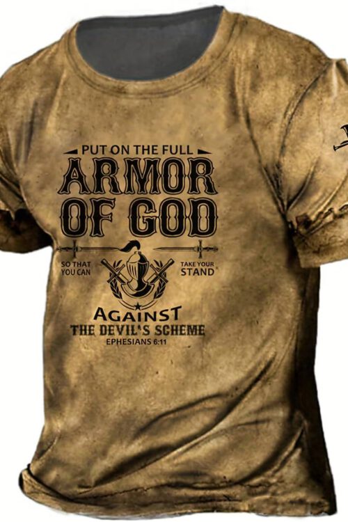 Men’s Armor of God 3D Printed Tee – Creative Design, Comfortable Stretch Fabric, Perfect for Summer Outdoor Activities