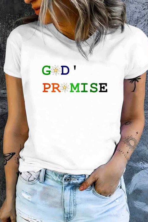 God Promise Print Crew Neck T-shirt, Casual Short Sleeve Summer Top, Women’s Clothing