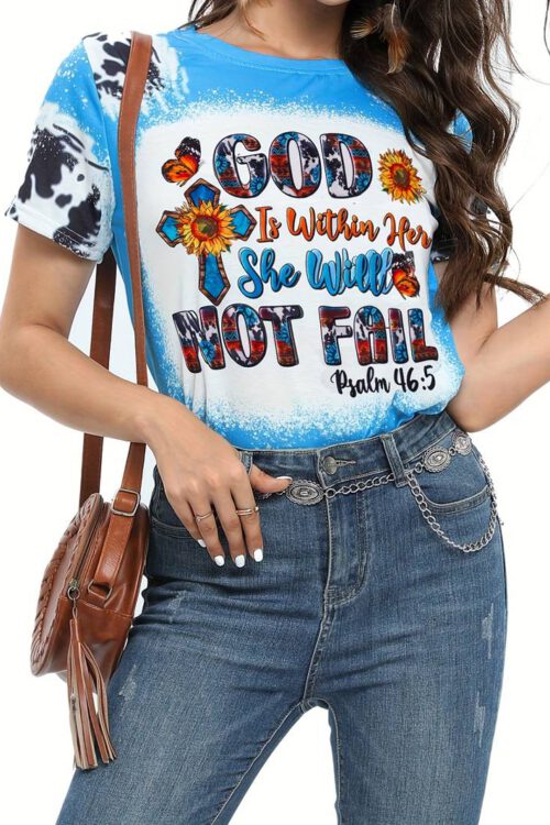 God Is Within Her Letter Print T-shirt, Casual Crew Neck Short Sleeve T-shirt, Women’s Clothing