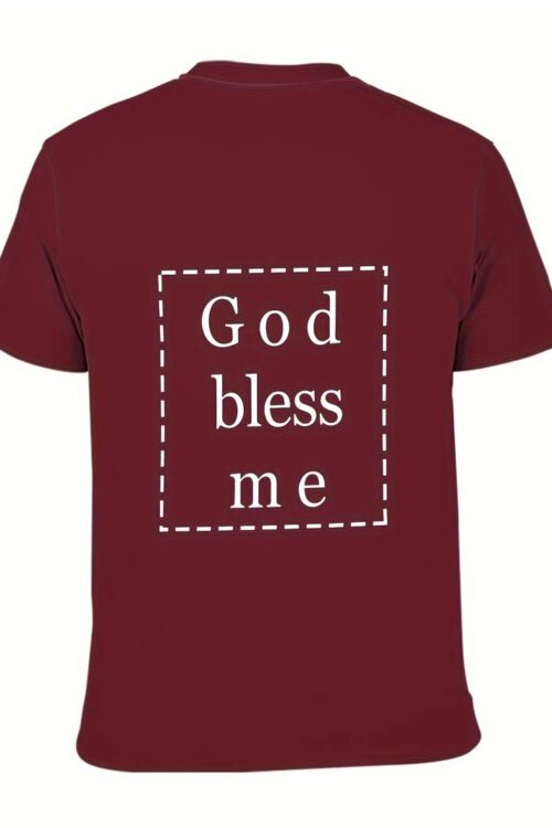 GOD BLESS ME Alphabet Print Crew Neck Short Sleeve T-shirt For Men, Casual Summer T-Shirt For Daily Wear And Vacation Resorts