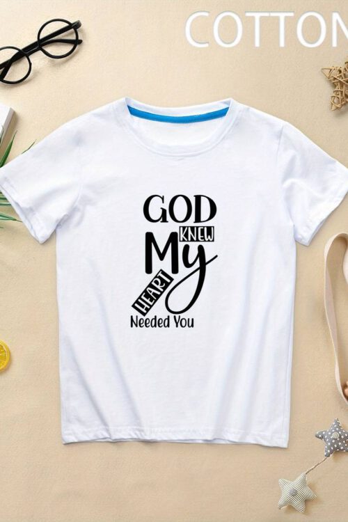 GOD KNEW MY HEART NEEDED YOU Print Crew Neck T-shirt Girls/boys Comfy Short Sleeve Pullover Summer Clothes Sports