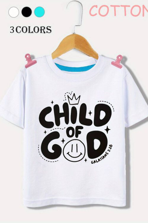 “Child Of God” Letter Print Short Sleeve T-shirt For Boys, Casual Tee Top, Kids Clothes For Summer