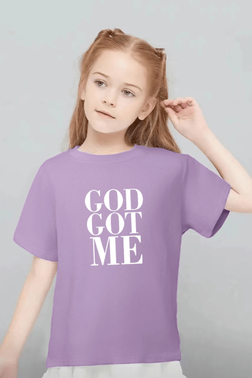 GOD GOT ME Print, Girls’ Casual 95% Cotton Short Sleeve T-shirt Top For Spring And Summer For Outdoor Activities