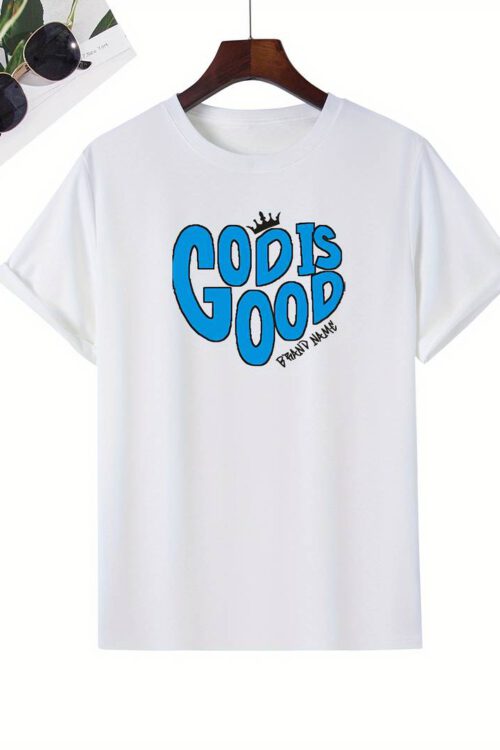 ‘GOD IS GOD’ Letter Print Men’s Casual & Breathable Crew Neck Short Sleeve T-shirt, Men’s Summer Top