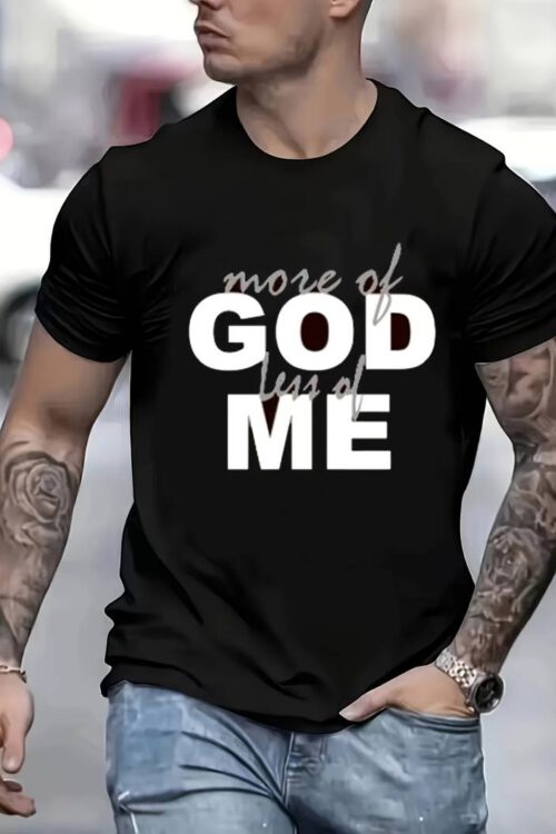 GOD ME Letters Print Men’s Fashion Comfy Breathable Novelty T-Shirt New Casual Top Round Neck Short Sleeve Tee For Spring Summer Holiday Leisure Vacation Men’s Clothing As Gift