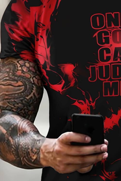 “Only God Can Judge Me” Print T-shirt, Men’s Casual Street Style Stretch Round Neck Tee Shirt For Summer