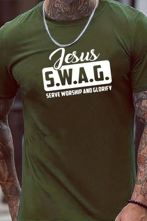 Jesus Print Men’s Trendy T-shirts, Casual Graphic Tee, Short Sleeve Round Neck Tops, Men’s Summer Clothes Outfits, Men’s Clothing