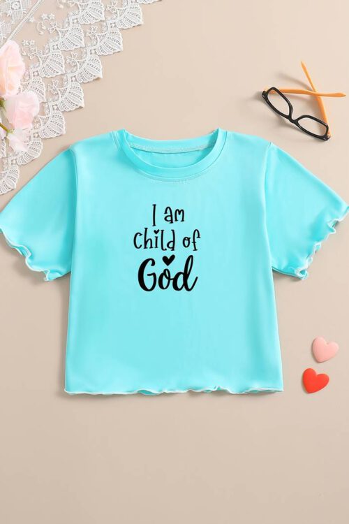 CHILD OF GOD Print Crew Neck T-shirt For Girls, Casual Short Sleeve Top, Girl’s Clothing For Summer Daily Wear