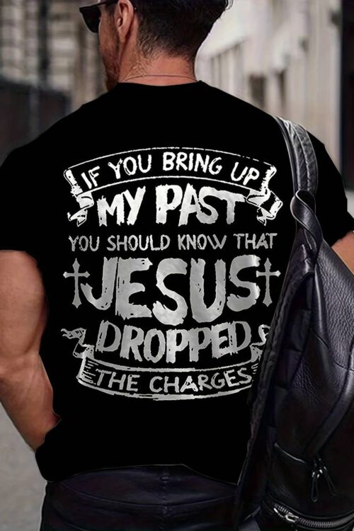 Plus Size Men’s “My Past, Jesus” Graphic Print T-shirt For Summer, Trendy Casual Short Sleeve Tees For Males